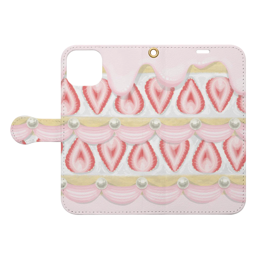 ♡natuu♡の*♡いちごケーキ手帳型スマホケース♡*【ピンク】 Book-Style Smartphone Case:Opened (outside)