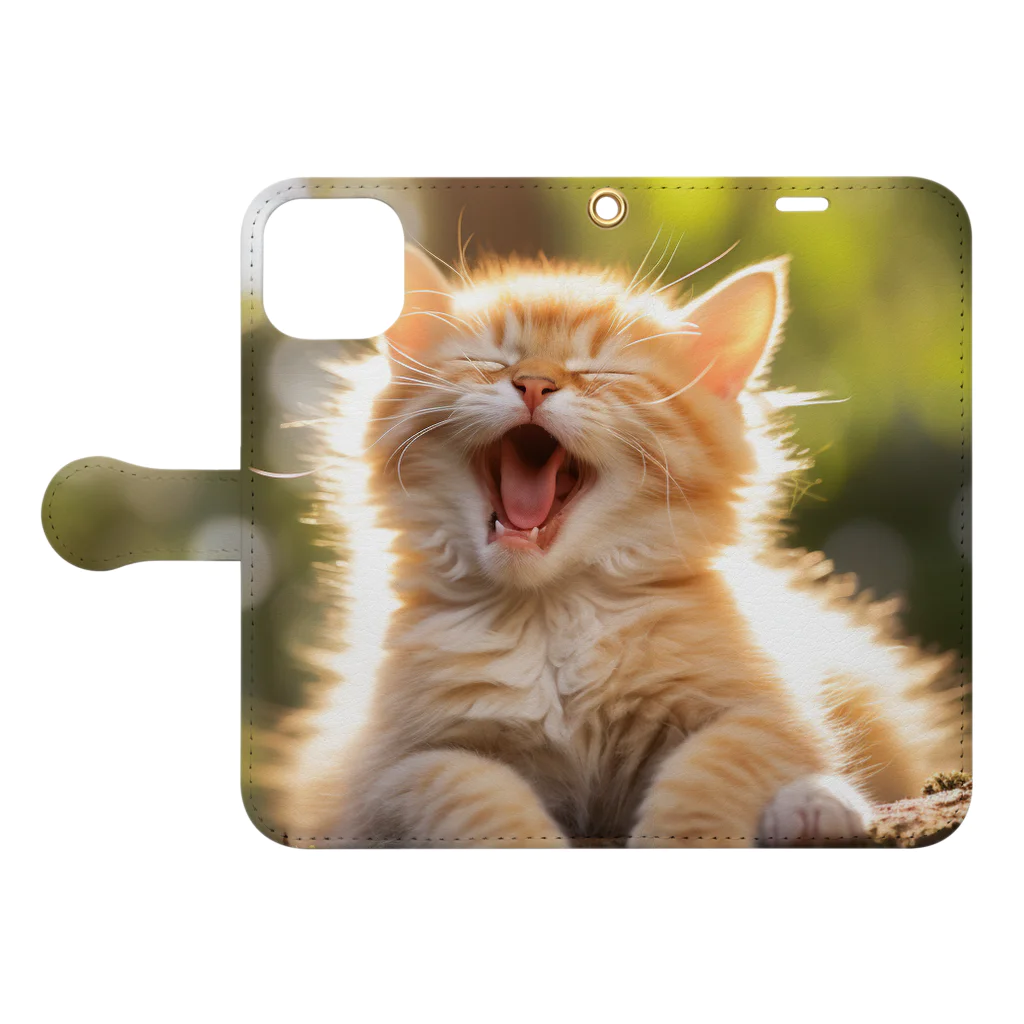 ショップ　猫まみれの子猫のあくび　yawning kitty Book-Style Smartphone Case:Opened (outside)