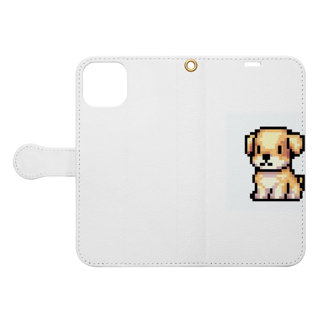 ebizo999のドット絵の子犬 手帳型スマホケースを開いた場合(外側)