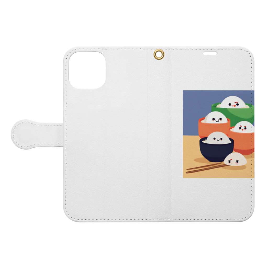 K-K123456のかわいいおにぎりのイラストのグッズ Book-Style Smartphone Case:Opened (outside)