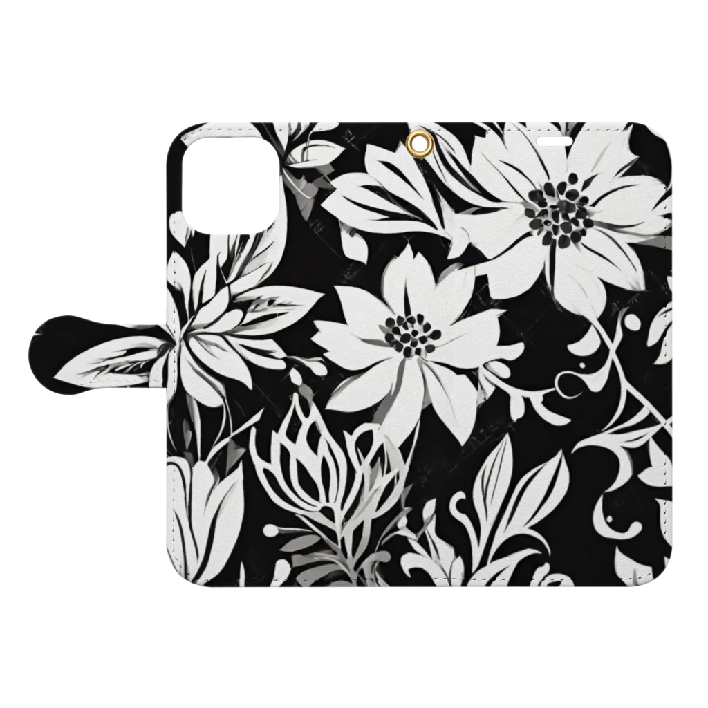 coco styleのAI Illust  花柄 Book-Style Smartphone Case:Opened (outside)