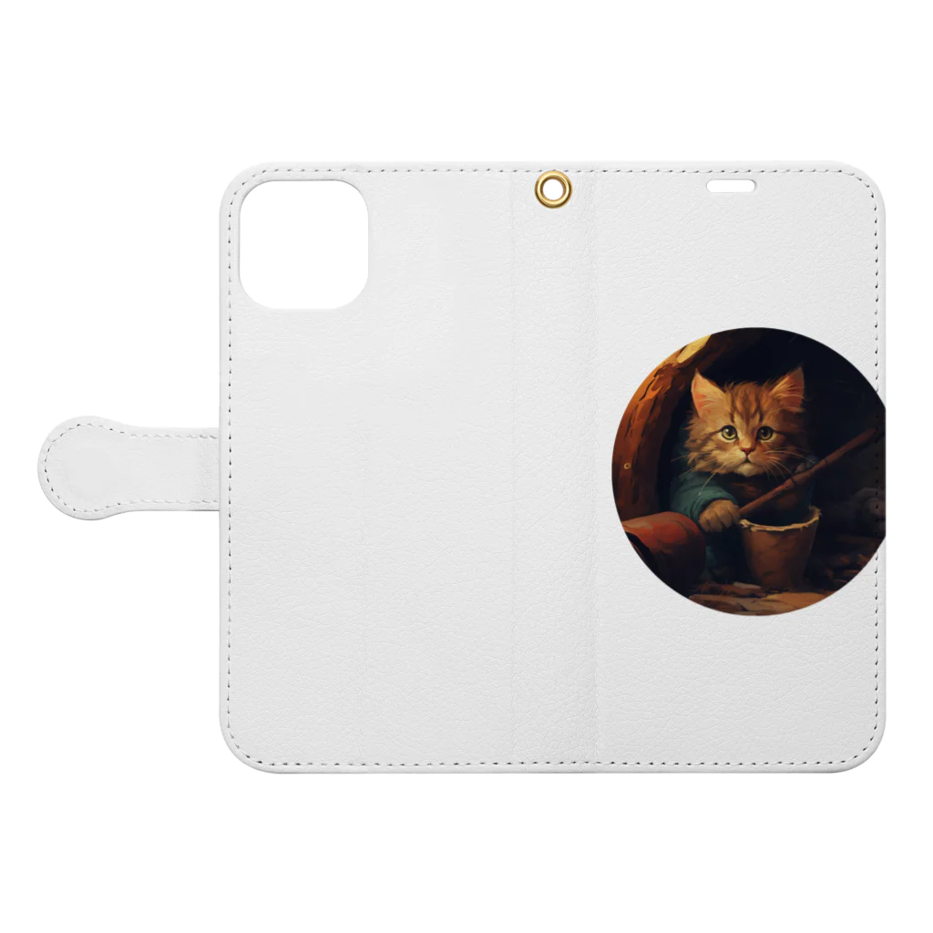 blue_7777　まねきねこショップの土管に住み着いた野良猫 Book-Style Smartphone Case:Opened (outside)