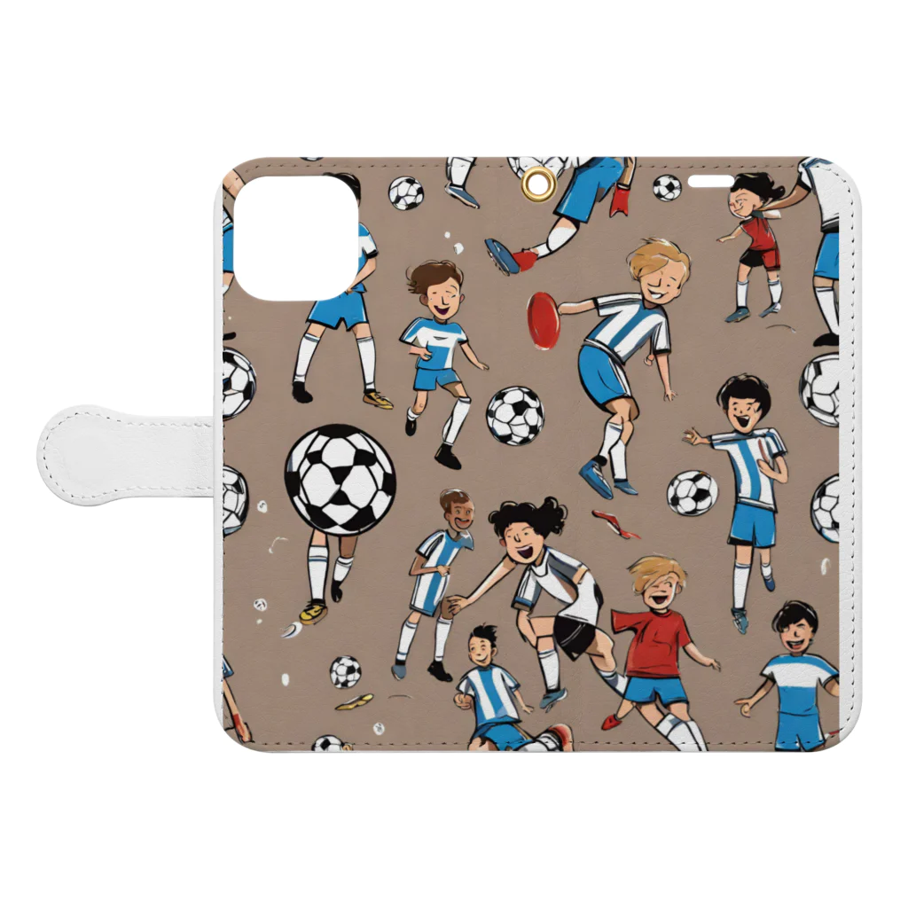 子供と嫁と時々わたしのサッカー小僧 Book-Style Smartphone Case:Opened (outside)