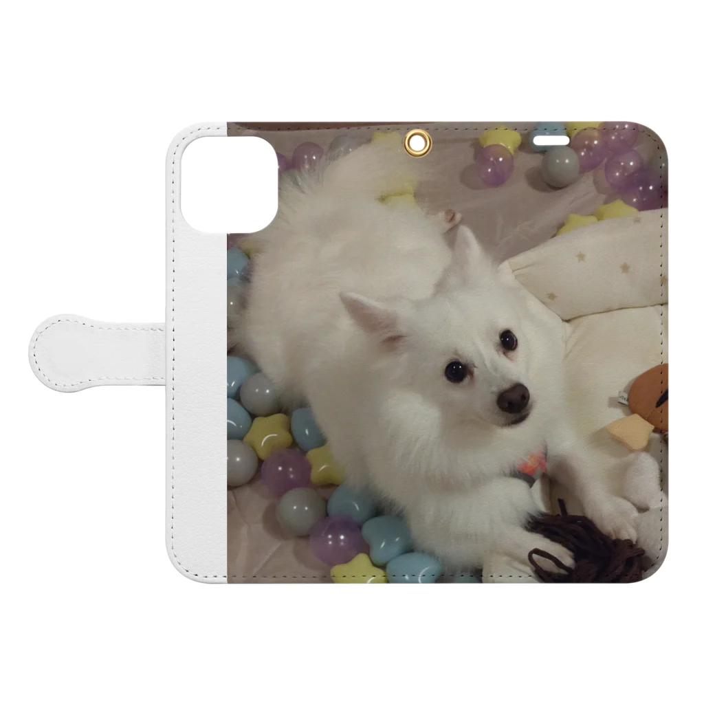 MIPA♥の愛犬パールグッズ　Mipa♥日本スピッツ 手帳型スマホケースを開いた場合(外側)