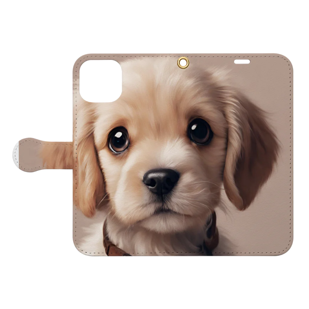 kunkun1048のめちゃカワ犬 手帳型スマホケースを開いた場合(外側)