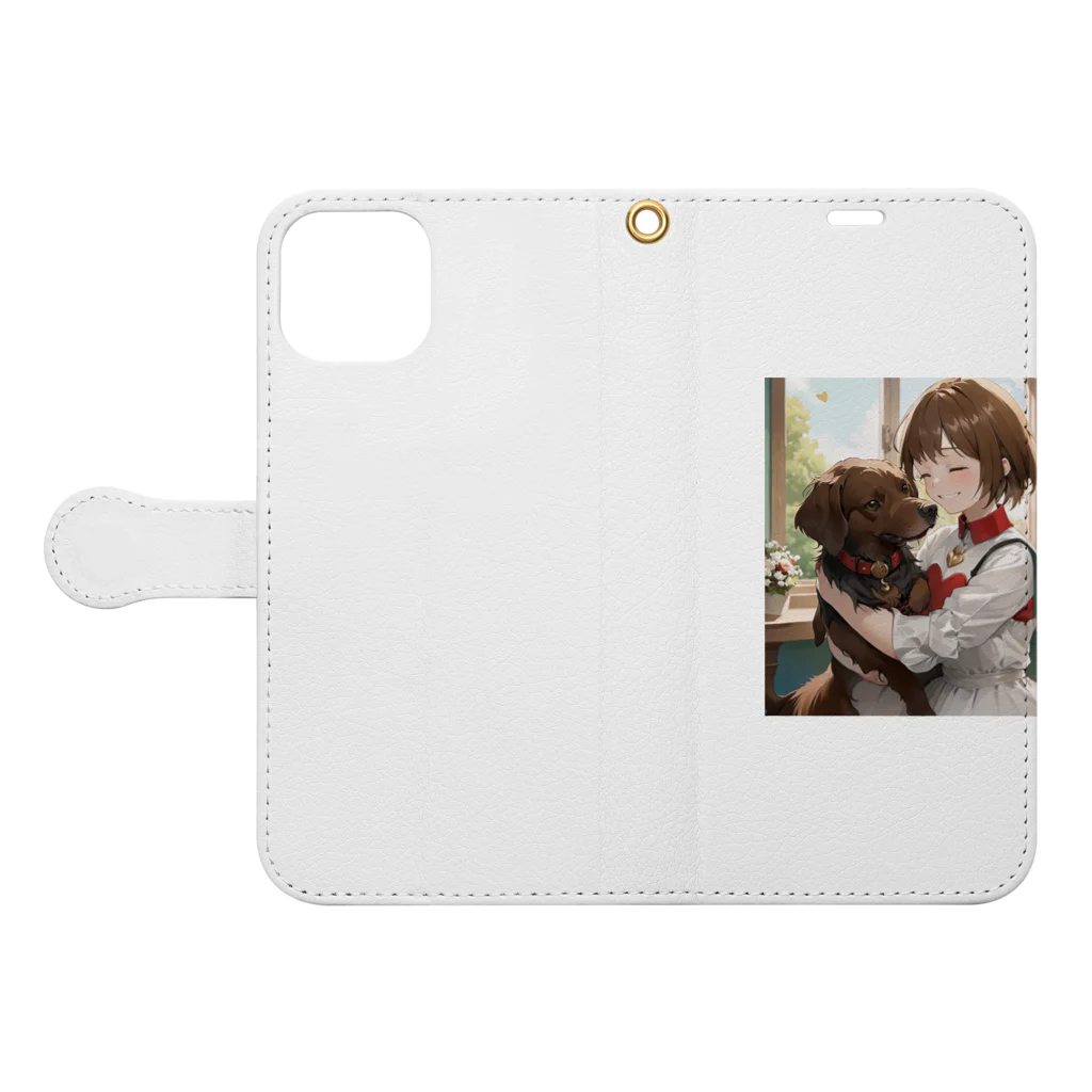 フウマショプの少女と愛犬 Book-Style Smartphone Case:Opened (outside)