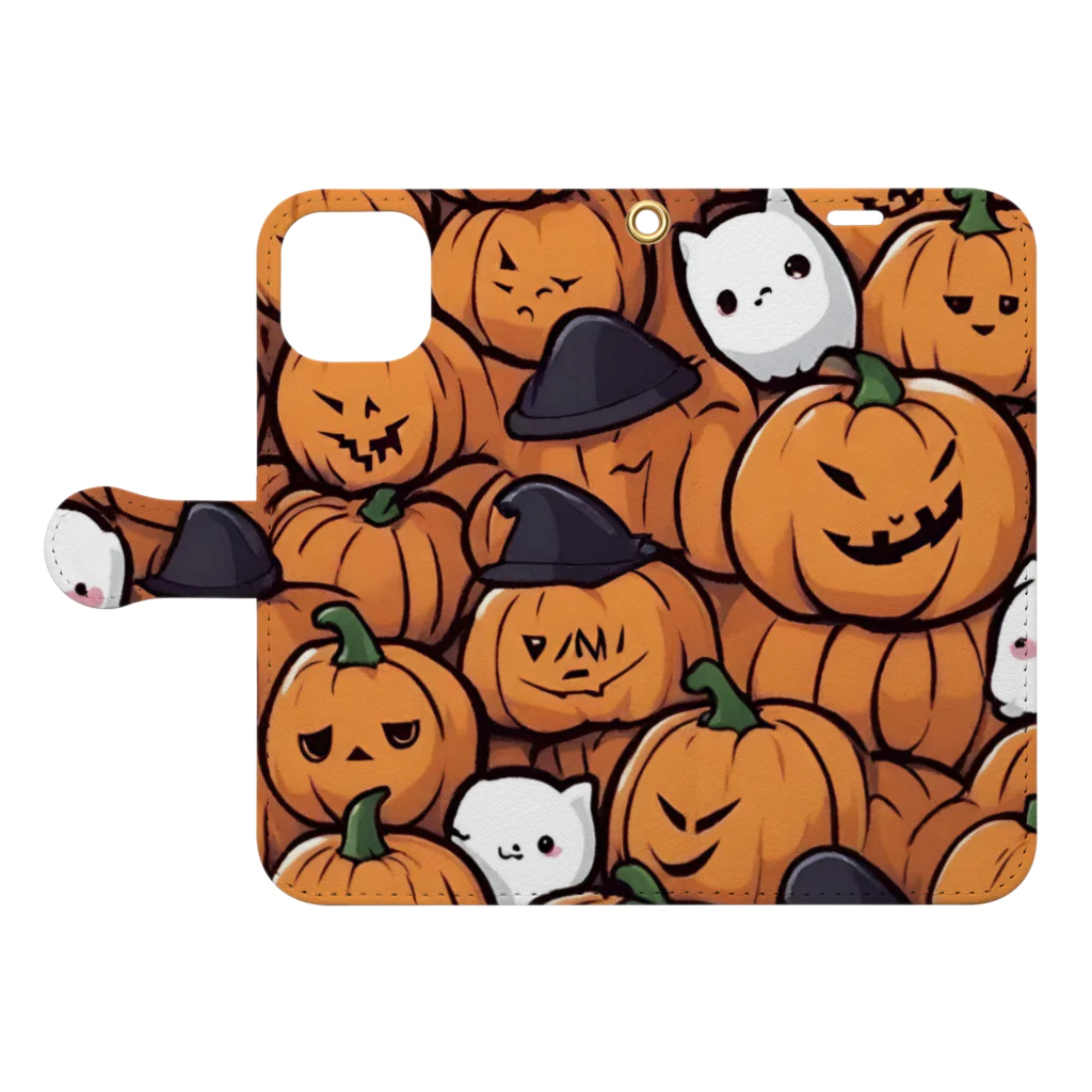 カツヒサ☆のハロウィン　かぼちゃグッズ 手帳型スマホケースを開いた場合(外側)