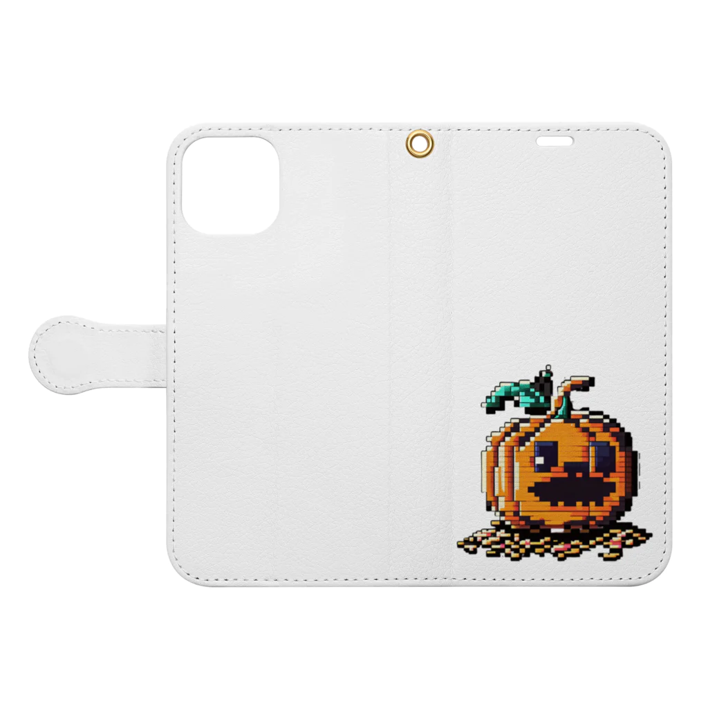 朱音琴音のドット絵のハロウィンかぼちゃのおばけ Book-Style Smartphone Case:Opened (outside)