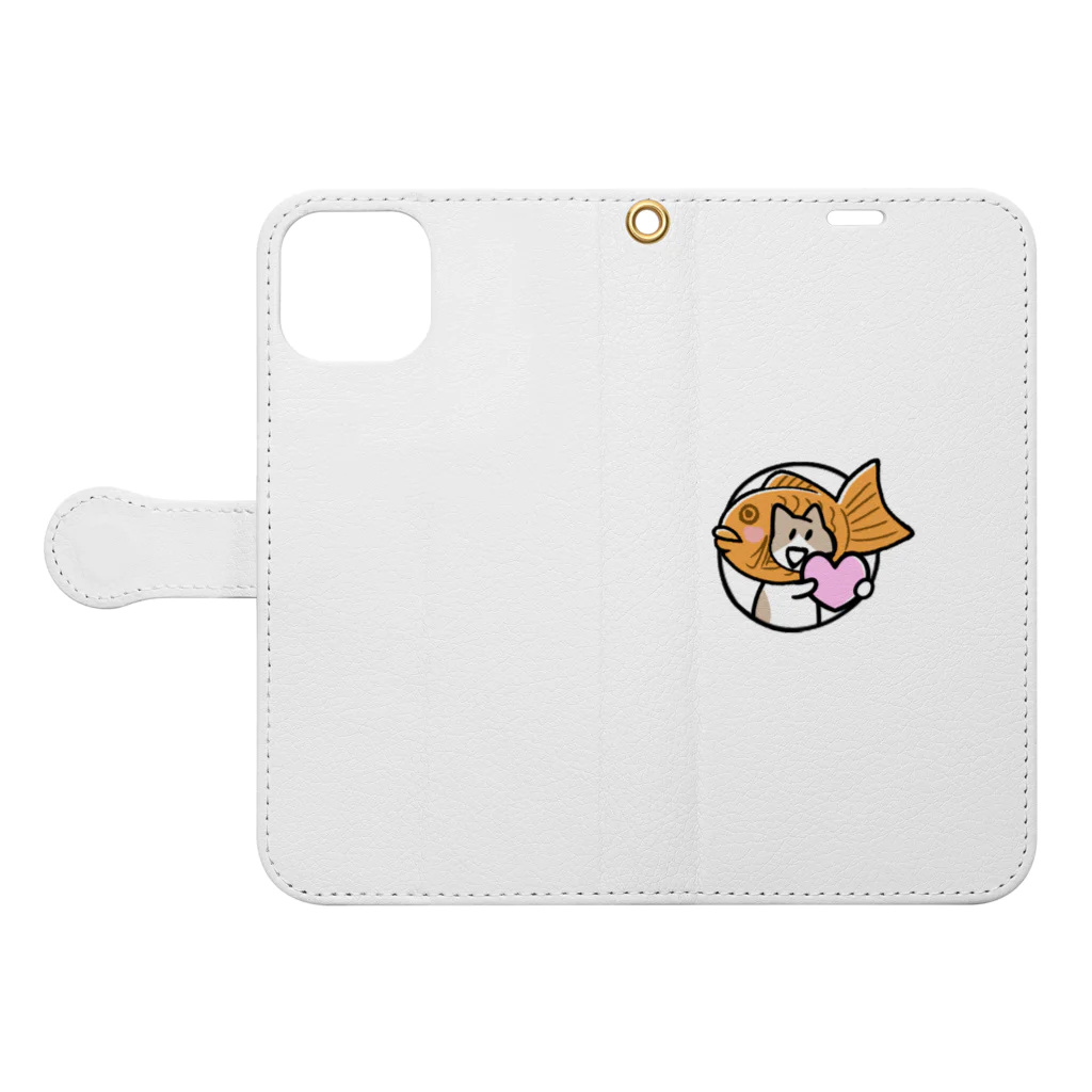 たい焼き猫ショップのたい焼き猫(ハート) Book-Style Smartphone Case:Opened (outside)