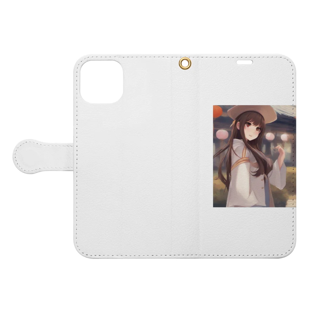 ワンダーワールド・ワンストップの可愛らしいロングヘアの女性のグッズ Book-Style Smartphone Case:Opened (outside)