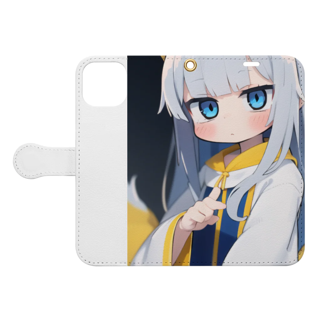 ケモ耳美少女キツネちゃん（AIart）の魅惑的なキツネ姿の美女 Book-Style Smartphone Case:Opened (outside)