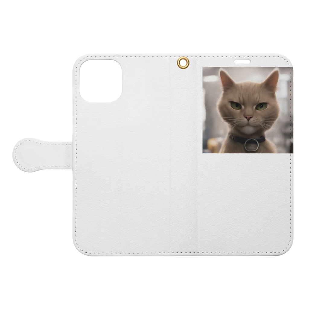 TAIYO 猫好きのビックフォト茶虎模様猫 Book-Style Smartphone Case:Opened (outside)