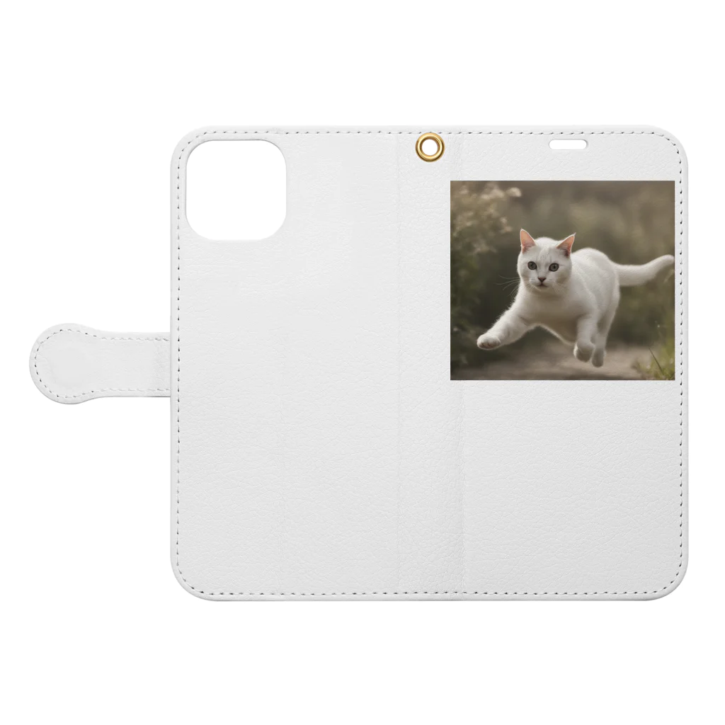 TAIYO 猫好きのフォトプリント美形白猫 Book-Style Smartphone Case:Opened (outside)