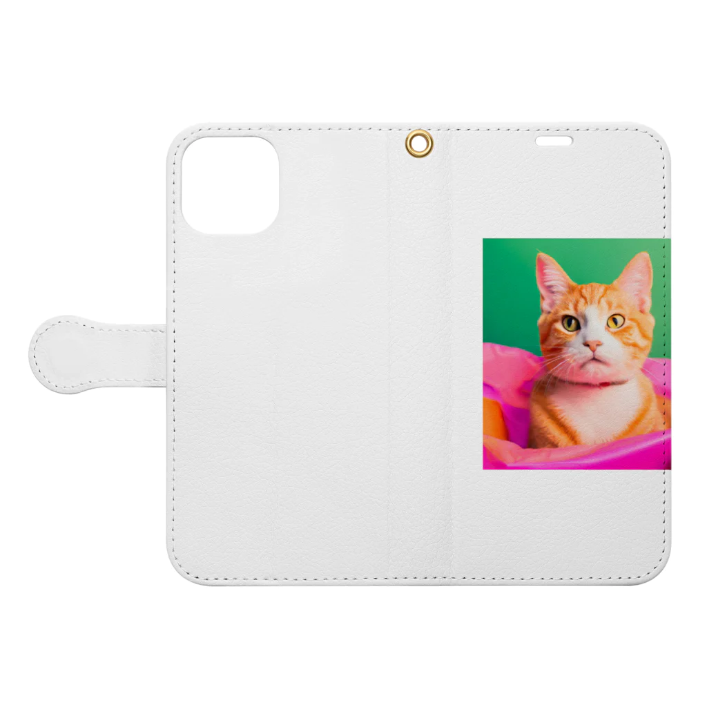 《Derekの絶賛工房中！》のイケイケ猫ちゃん Book-Style Smartphone Case:Opened (outside)