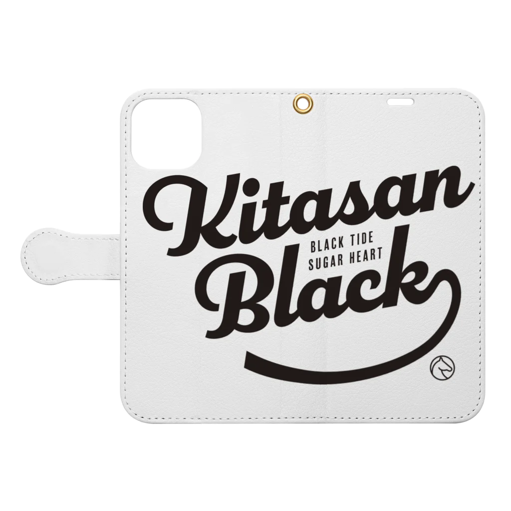 競馬おしゃれグッズ製作所のキタサンブラック（タイポグラフィBLACK） Book-Style Smartphone Case:Opened (outside)