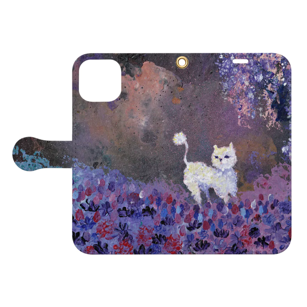 白南風諷こ ◇◇◇ みちのくの田園絵師の夢中猫　The Cat I met in my dream Book-Style Smartphone Case:Opened (outside)