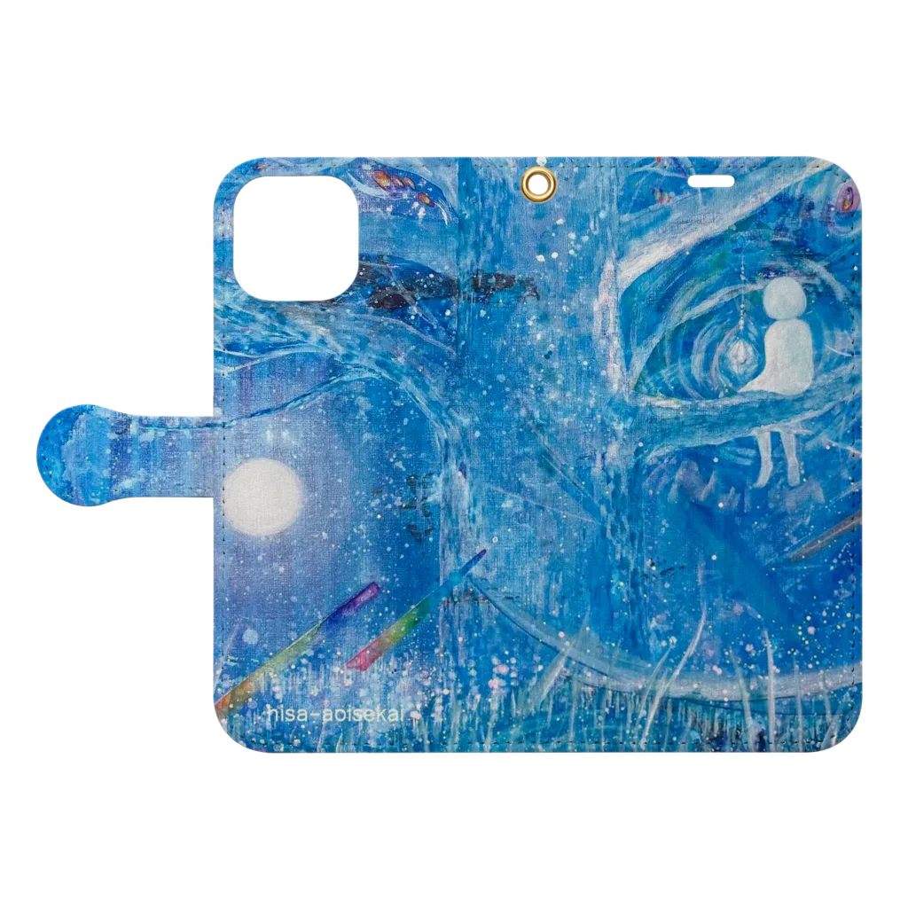HISA 青い世界 iPhoneケースショップの青い世界「守護の木」HISA 手帳型スマホケースを開いた場合(外側)