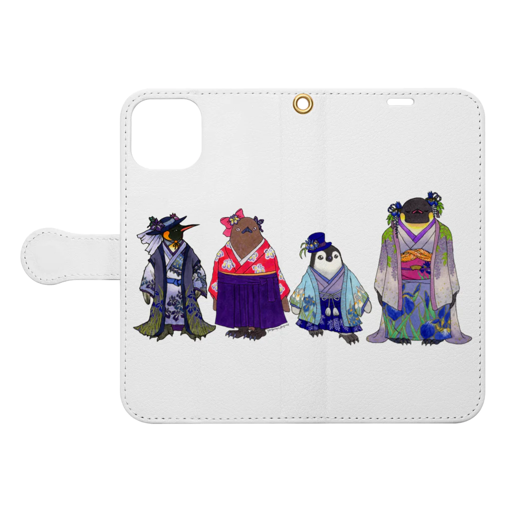 ヤママユ(ヤママユ・ペンギイナ)のいずれ菖蒲か杜若₋Aptenodytes Kimono Penguins- Book-Style Smartphone Case:Opened (outside)