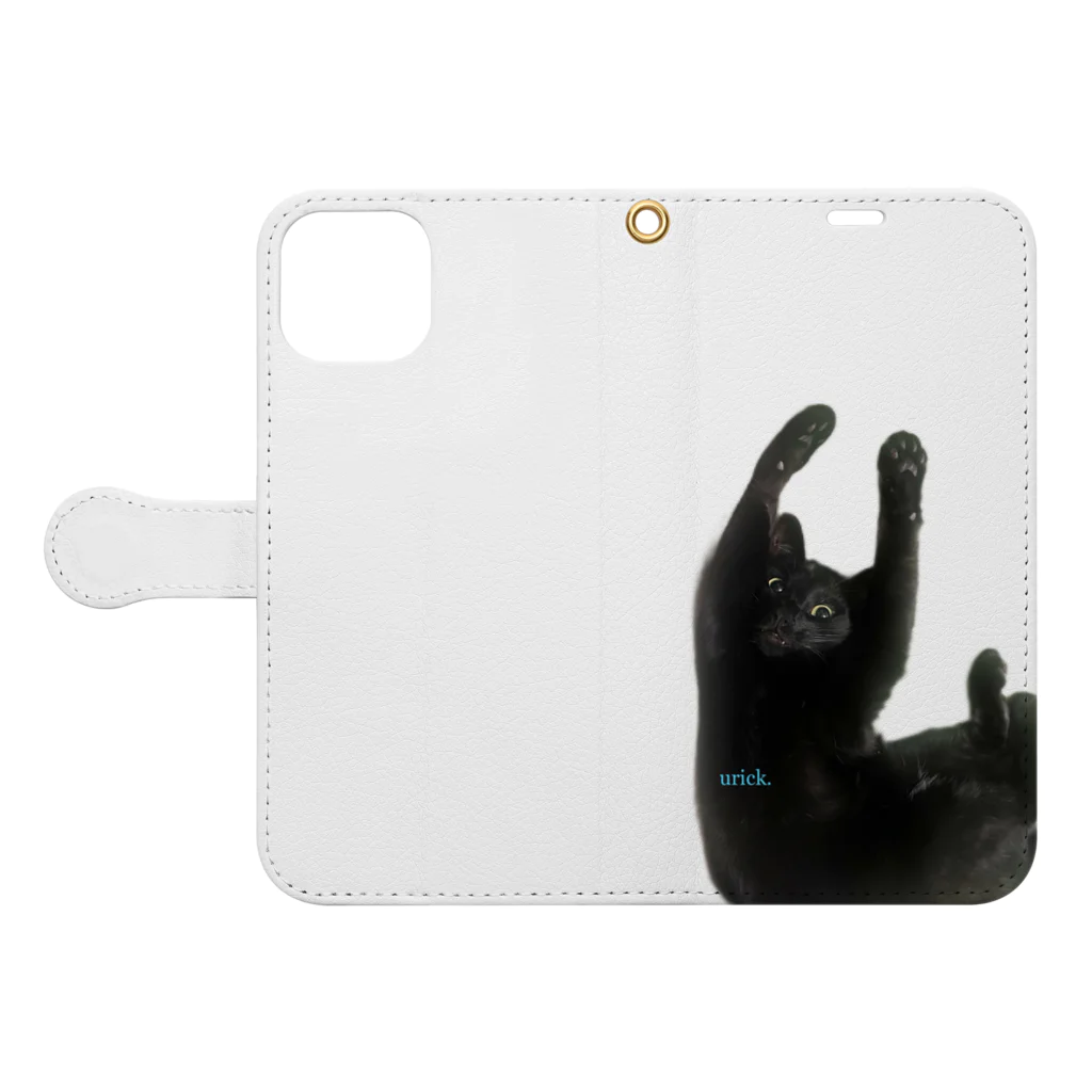 KuMu-music Shopのモノトーン猫 （urick.） Book-Style Smartphone Case:Opened (outside)