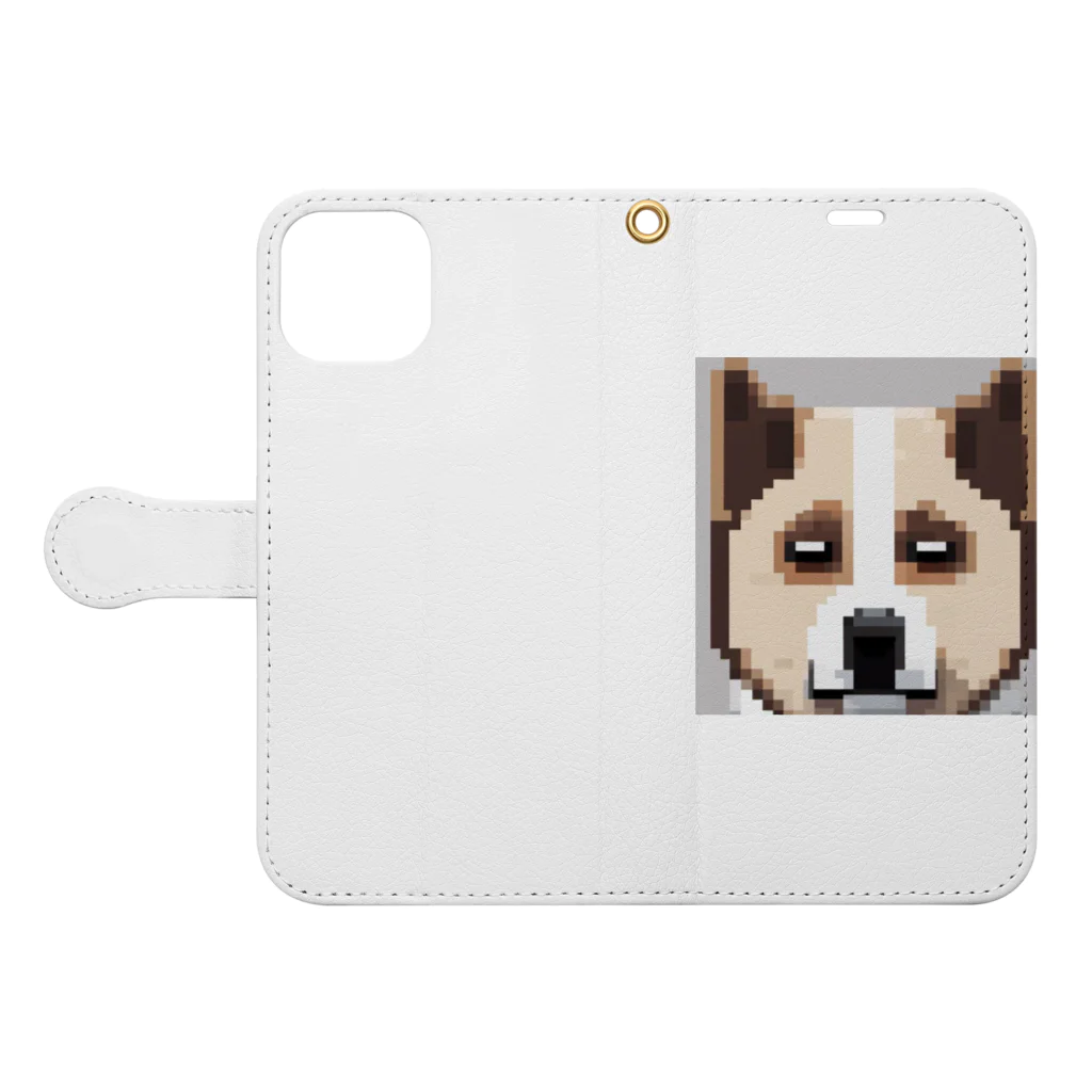 たるほのお店のピクセルアートのかわいい秋田犬 Book-Style Smartphone Case:Opened (outside)