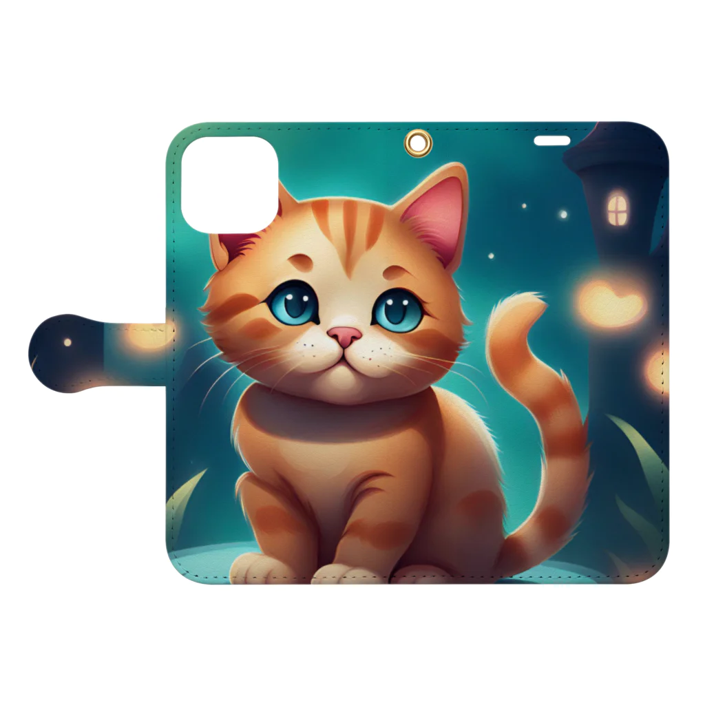 春乃遊羽アイディアイラストショップの可愛い猫のイラスト 手帳型スマホケースを開いた場合(外側)