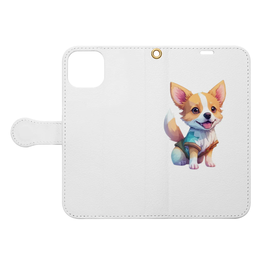 pondLeisurelyのカラフルで愛らしい子犬 Book-Style Smartphone Case:Opened (outside)