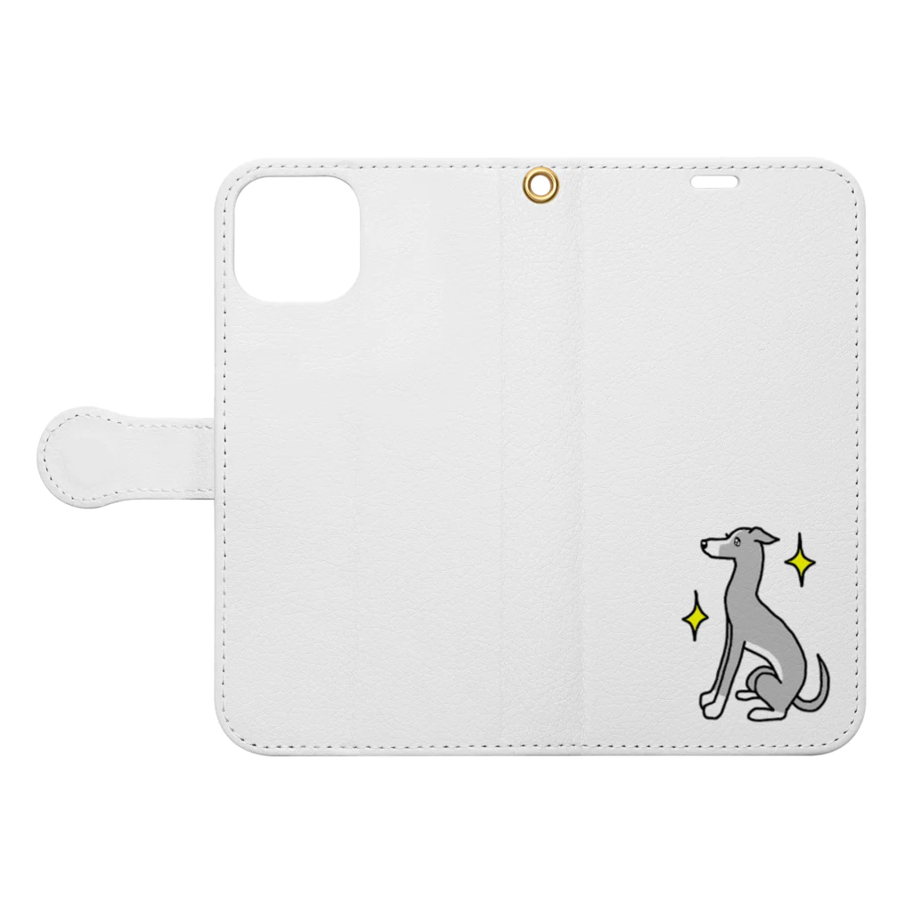 Cute mascot dogsのItalian Greyhound. Book-Style Smartphone Case:Opened (outside)