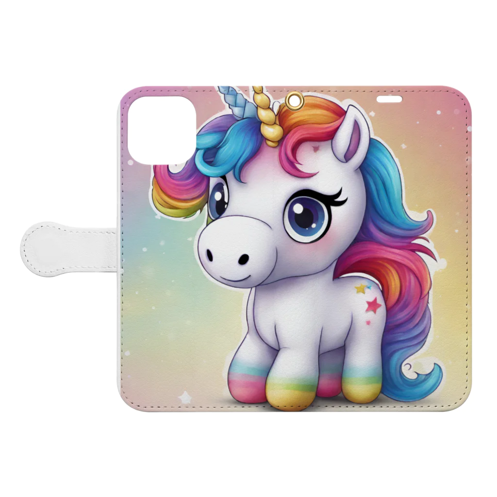 unicorn_dreamsのつぶらなユニちゃん Book-Style Smartphone Case:Opened (outside)