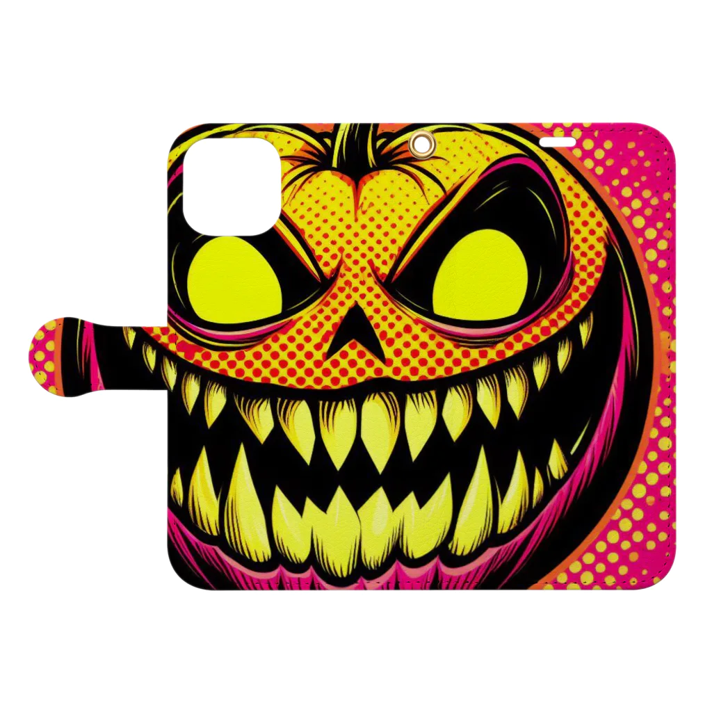 suncraft.Rのハッピーハロウィン！怖いかぼちゃのポップアート Book-Style Smartphone Case:Opened (outside)