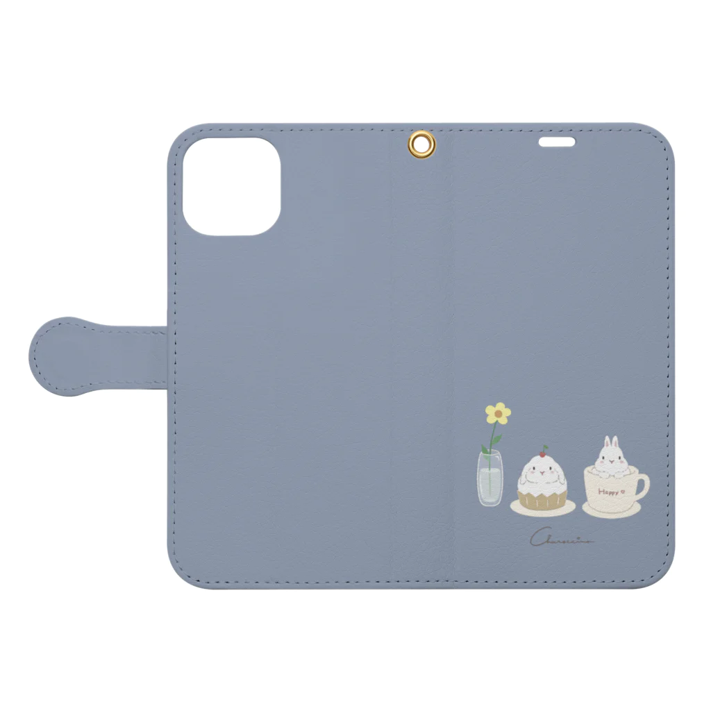 うさぎ雑貨のお店 Charoccinoのうさカフェ・Ｅ Book-Style Smartphone Case:Opened (outside)