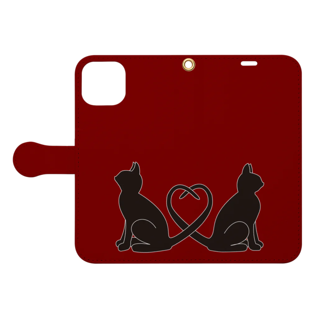 Kazuma_Endoのしっぽハート　Maroon Book-Style Smartphone Case:Opened (outside)