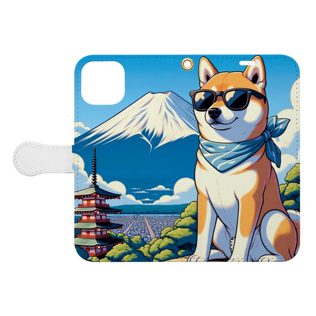 ピヨっこのサングラス犬　【銀次郎】 Book-Style Smartphone Case:Opened (outside)