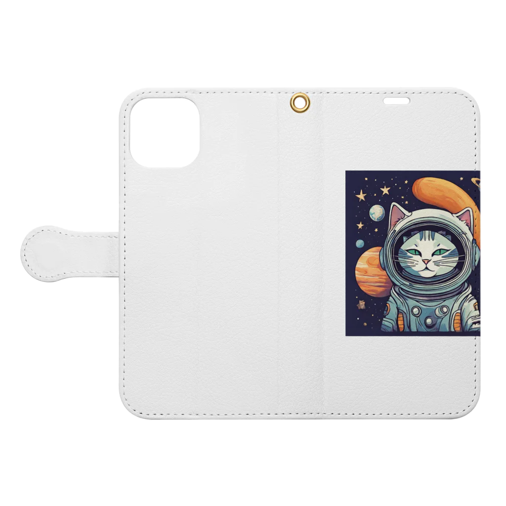 star tripの願いを叶えるねこ　宇宙版 手帳型スマホケースを開いた場合(外側)