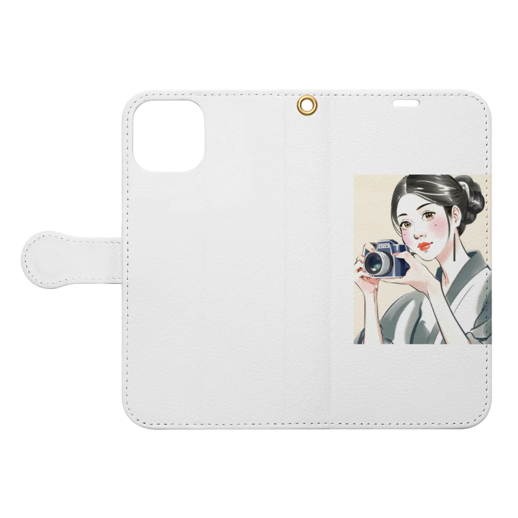 etwoshopの和美さん写真を撮る Book-Style Smartphone Case:Opened (outside)