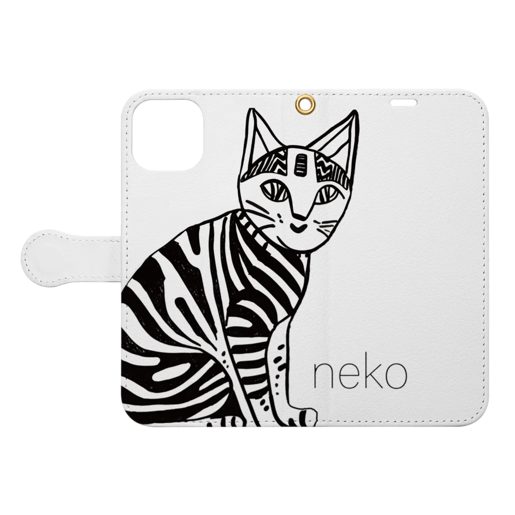 すずきいくやの味わいある猫 Book-Style Smartphone Case:Opened (outside)