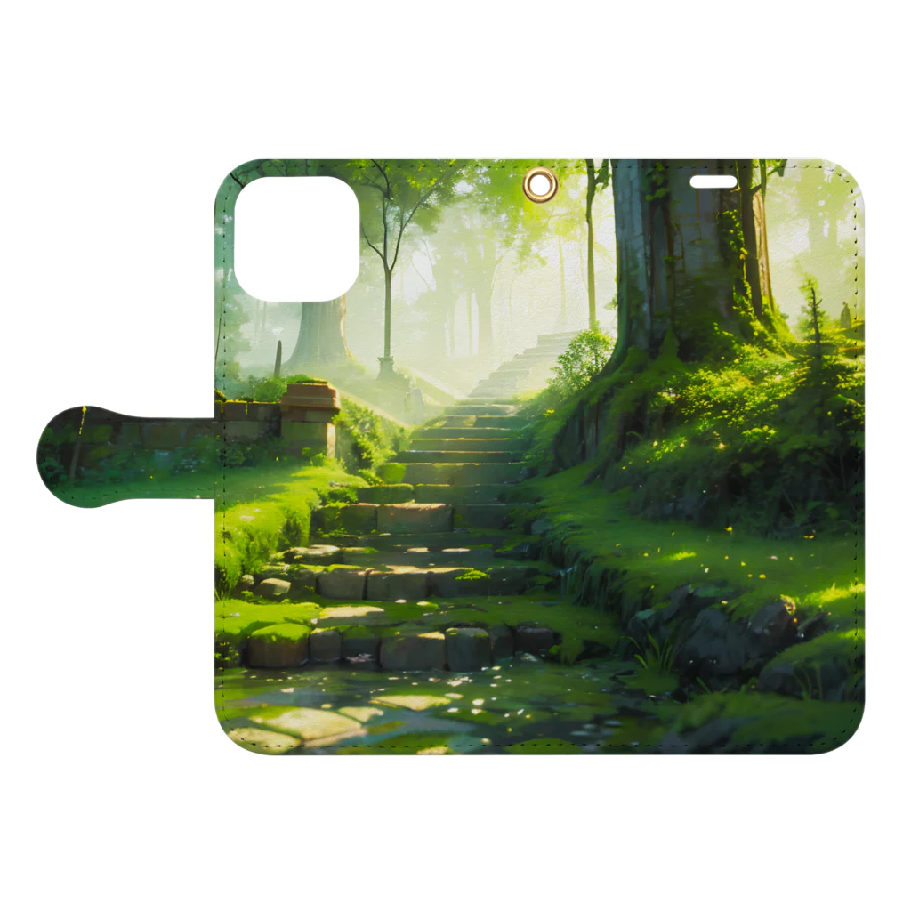 卯月なのかのGreen Green Journey　〜陽光に照らされた新緑の旅〜　No.2　「緑風の誘い」 手帳型スマホケースを開いた場合(外側)