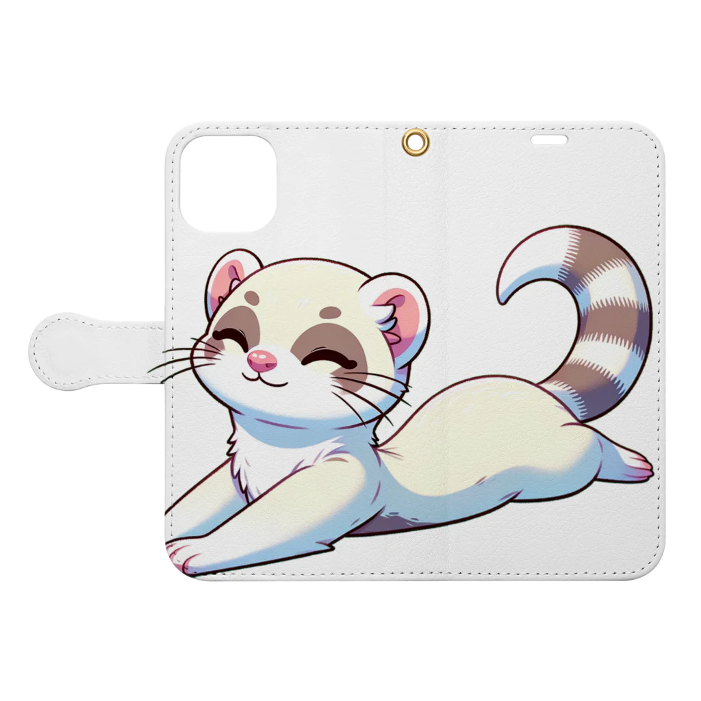 べっち©︎ののんびりフェレットちゃん🐾 Book-Style Smartphone Case:Opened (outside)