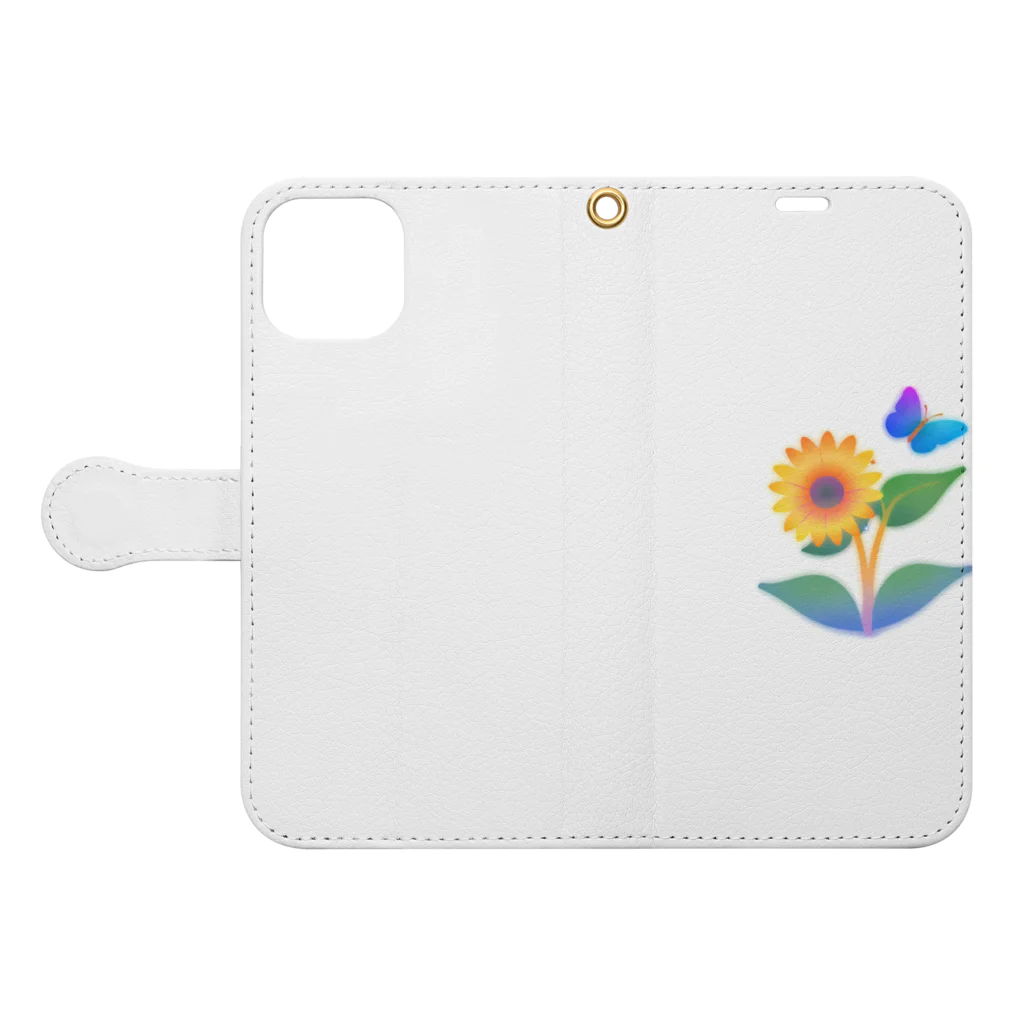 Flower Twinkleの黄色花と蝶 Book-Style Smartphone Case:Opened (outside)