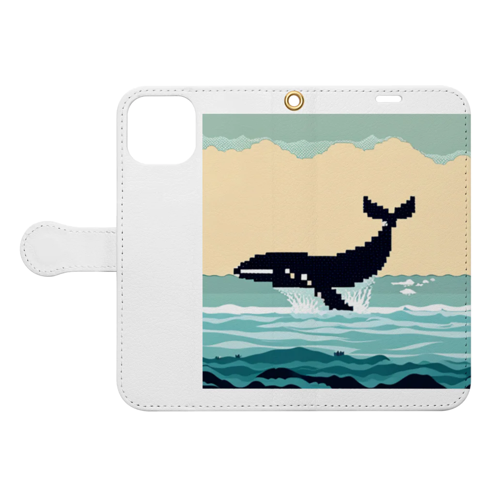 dosurinのドット絵のクジラ Book-Style Smartphone Case:Opened (outside)