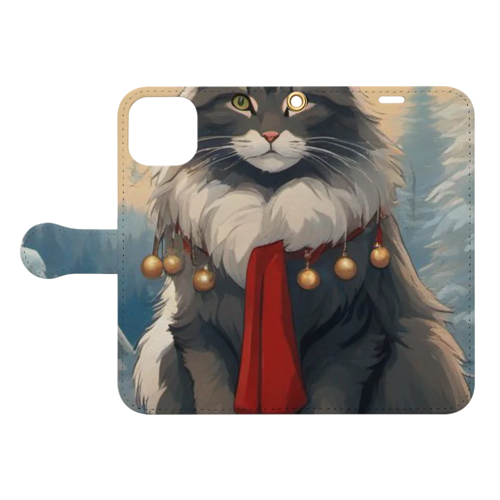 ruiruirの猫　冬　クリスマス Book-Style Smartphone Case:Opened (outside)
