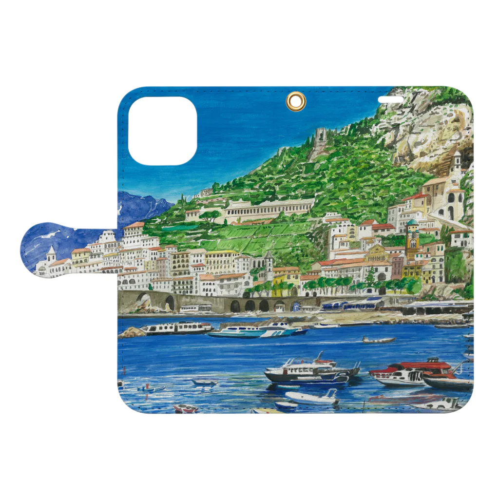 がぶちゃんのイタリアの港の風景 Book-Style Smartphone Case:Opened (outside)