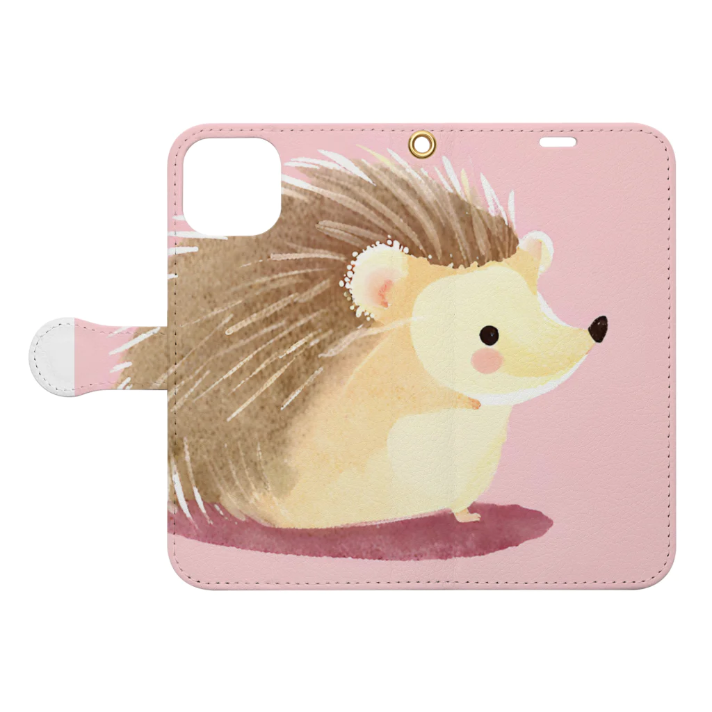 zoo234の可愛いハリネズミ Book-Style Smartphone Case:Opened (outside)