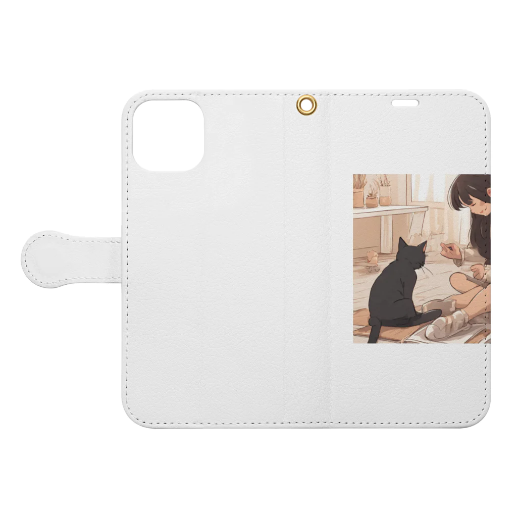 oldcrowwwの猫との柔らかな時間 Book-Style Smartphone Case:Opened (outside)