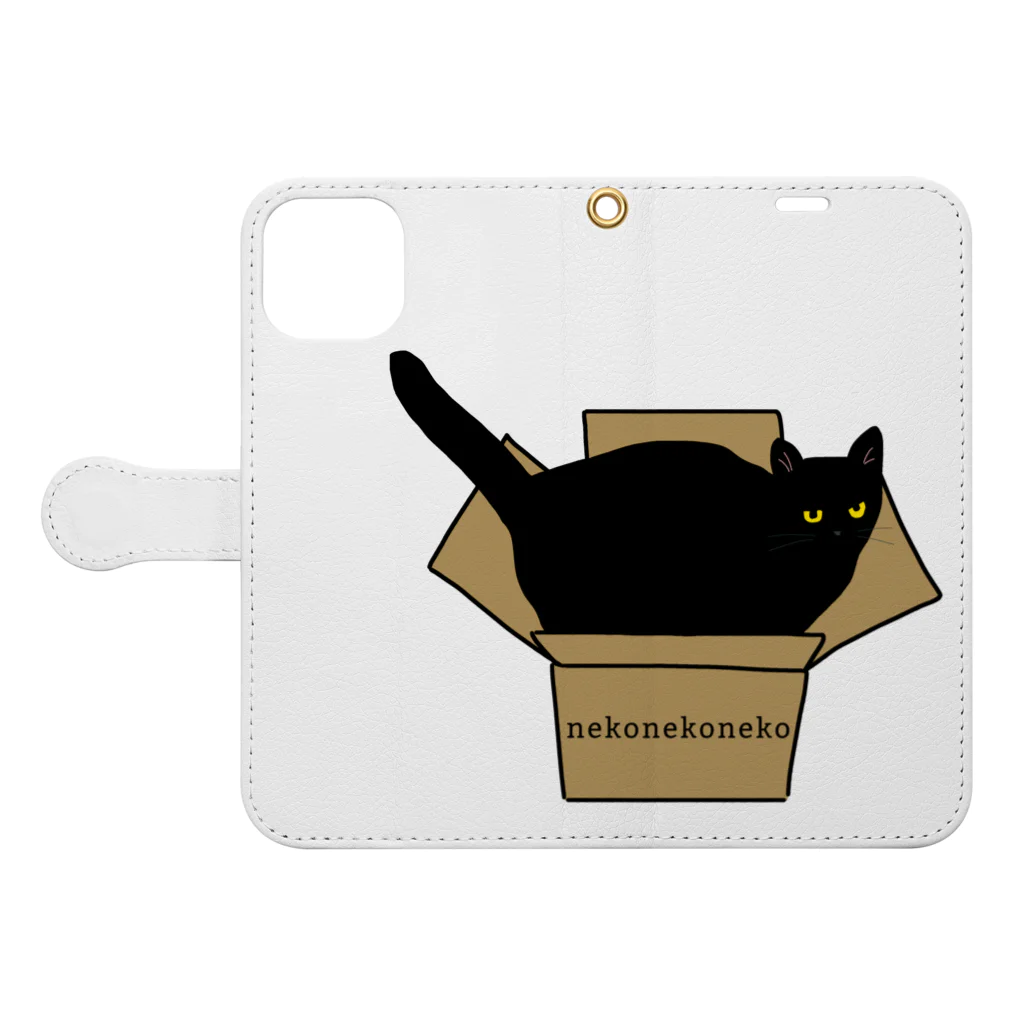 小鳥と映画館の黒猫と段ボール Book-Style Smartphone Case:Opened (outside)