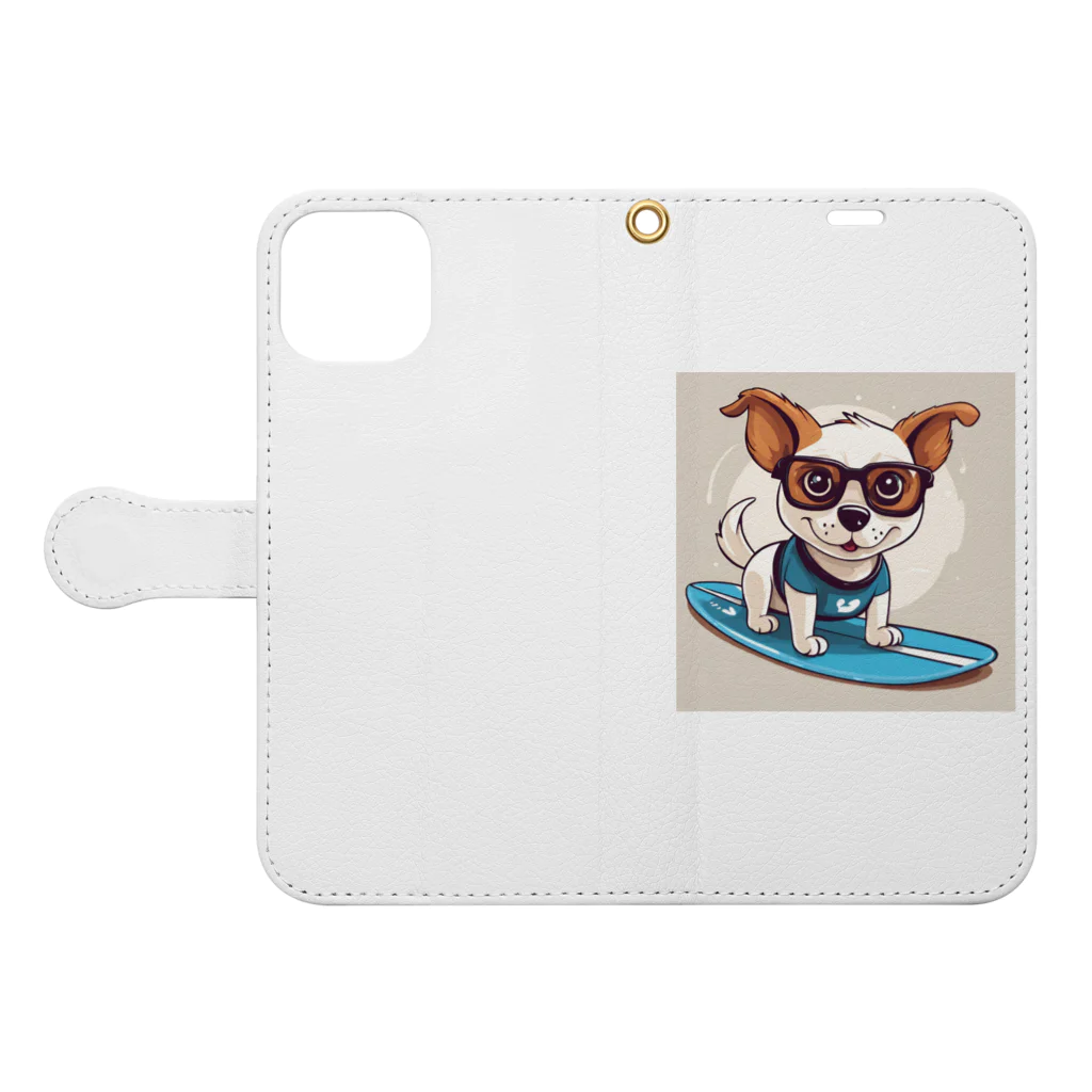 With-a-smileのサーフィン犬 Book-Style Smartphone Case:Opened (outside)