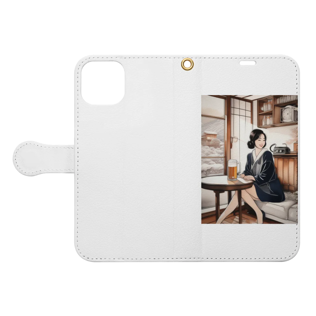 MistyStarkの日本人女性冬ビール Book-Style Smartphone Case:Opened (outside)