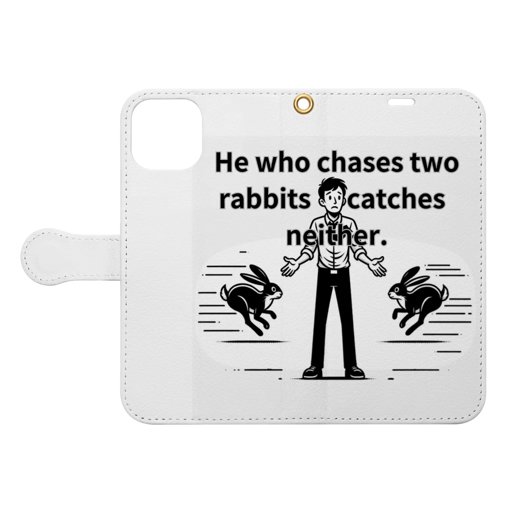 &AIの二兎追うものは一兎をも得ず(He who chases two rabbits catches neither.) Book-Style Smartphone Case:Opened (outside)