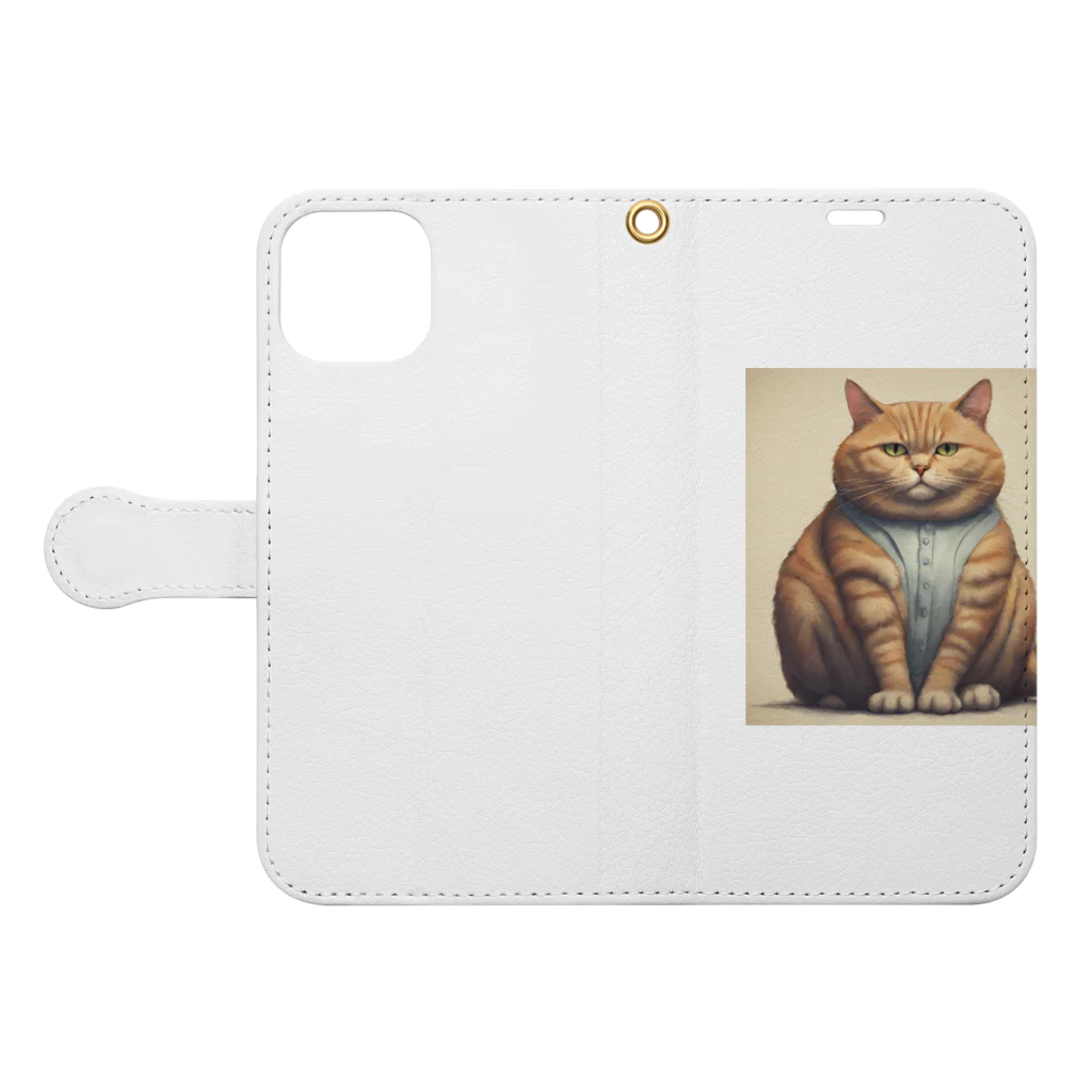 machakooのぽっちゃり猫 Book-Style Smartphone Case:Opened (outside)