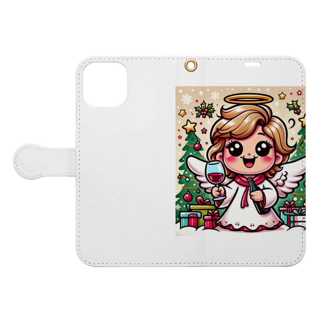 たまき工房の呑(どん)天使inクリスマス　デフォルメ Book-Style Smartphone Case:Opened (outside)