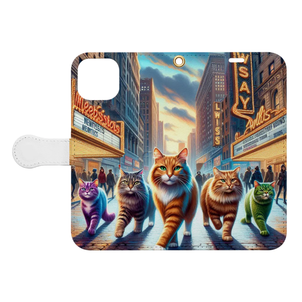 AI cats factoryのブロードウェイキャッツ Book-Style Smartphone Case:Opened (outside)